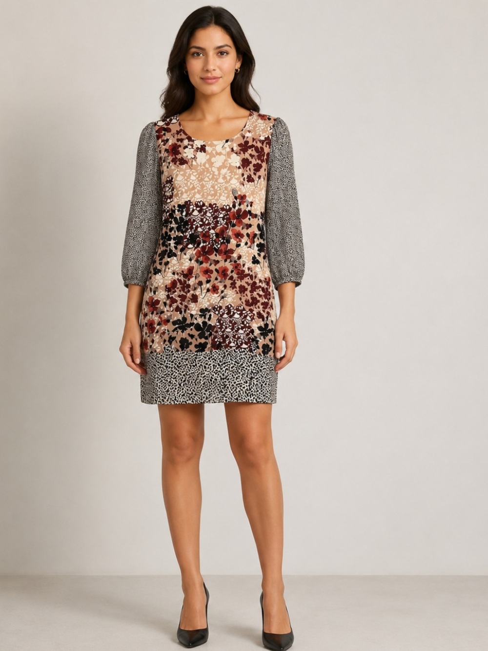Karl Lagerfeld Floral Patchwork sheath Dress Mixed  Animal Print Sz 4